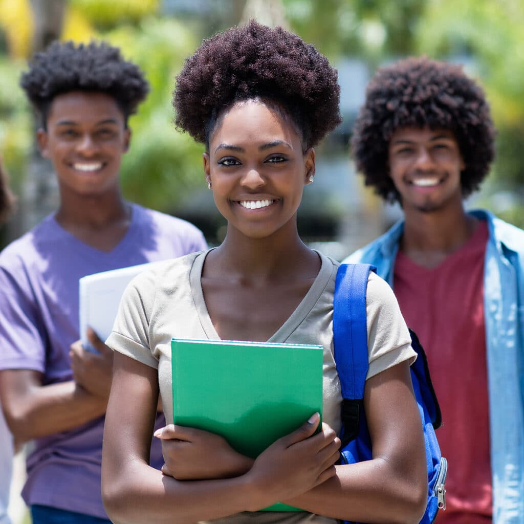 African female student with group of african american students